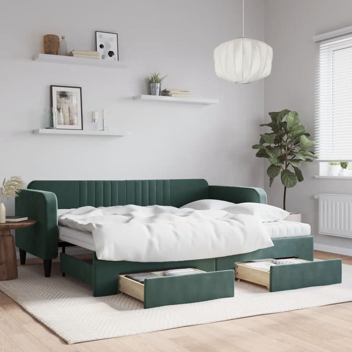 Pat de zi cu extensie și sertare verde închis 90x200 cm catifea - WALTI WALTI