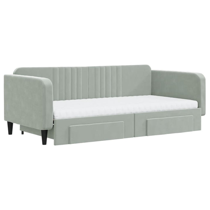Pat de zi cu extensie și sertare gri deschis 100x200 cm catifea - WALTI WALTI
