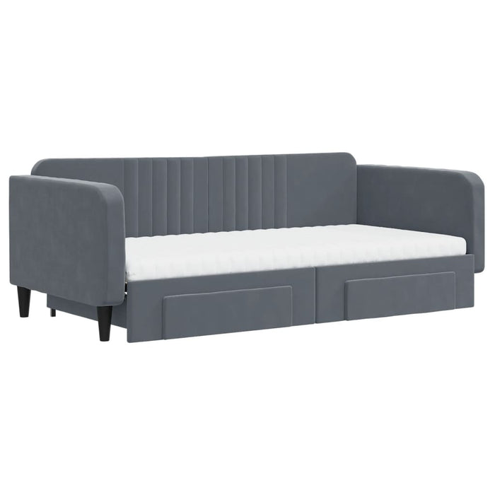Pat de zi cu extensie și sertare gri închis 100x200cm catifea - WALTI WALTI