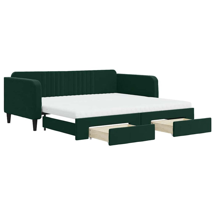 Pat de zi cu extensie și sertare verde închis 100x200cm catifea - WALTI WALTI