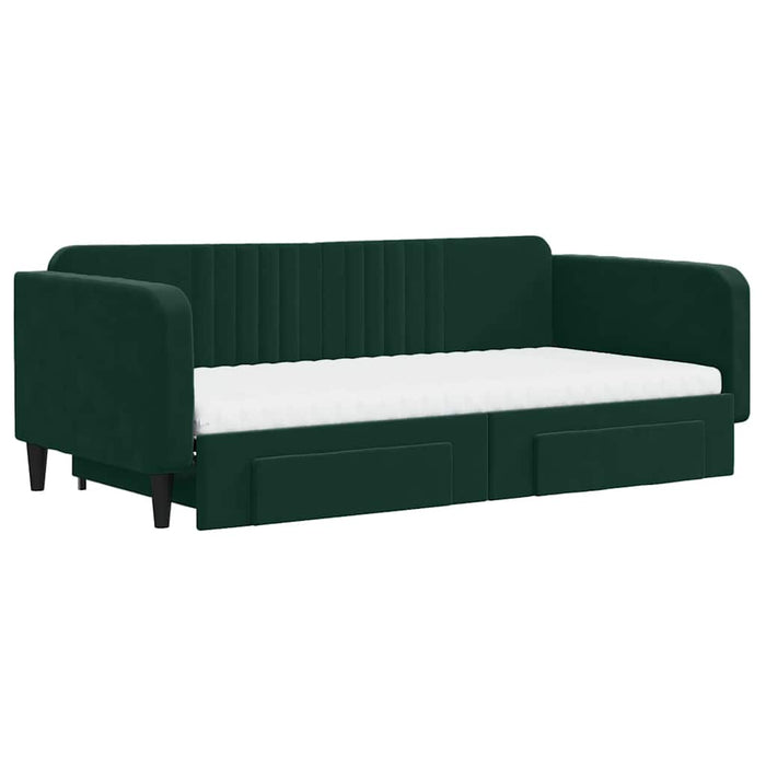Pat de zi cu extensie și sertare verde închis 100x200cm catifea - WALTI WALTI
