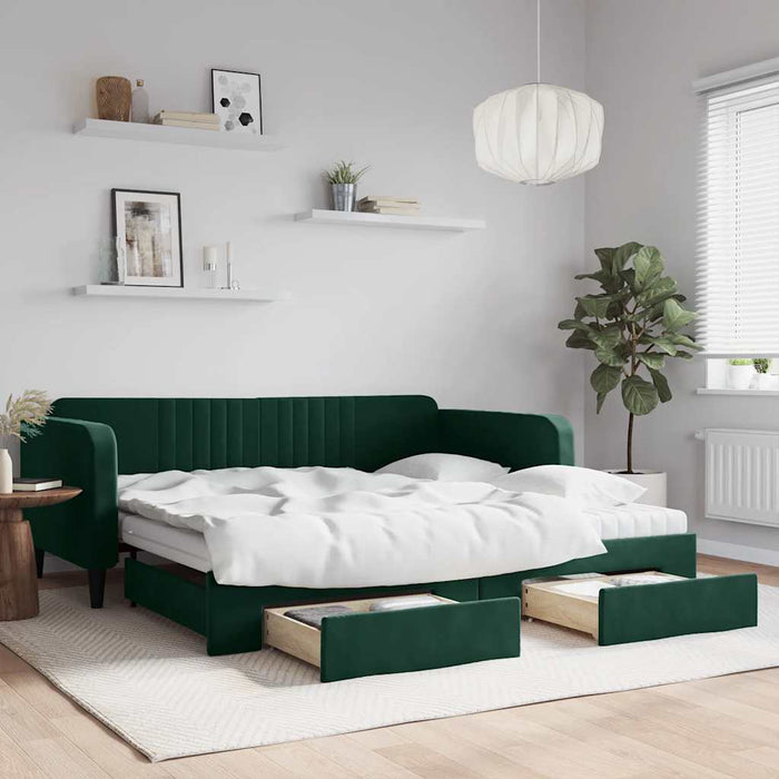 Pat de zi cu extensie și sertare verde închis 100x200cm catifea - WALTI WALTI