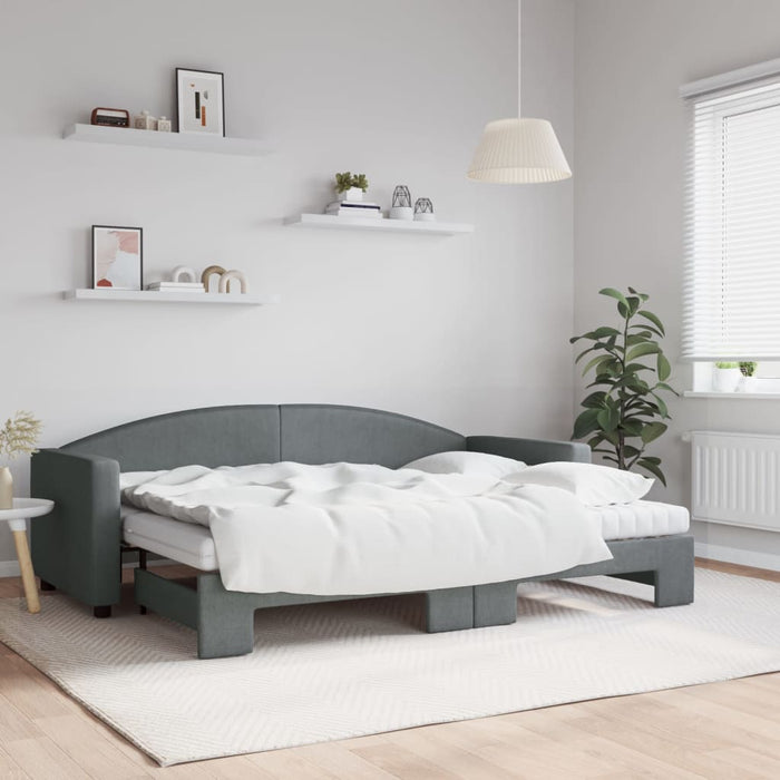 Pat de zi cu extensie și saltele, gri închis, 80x200 cm, textil - WALTI WALTI