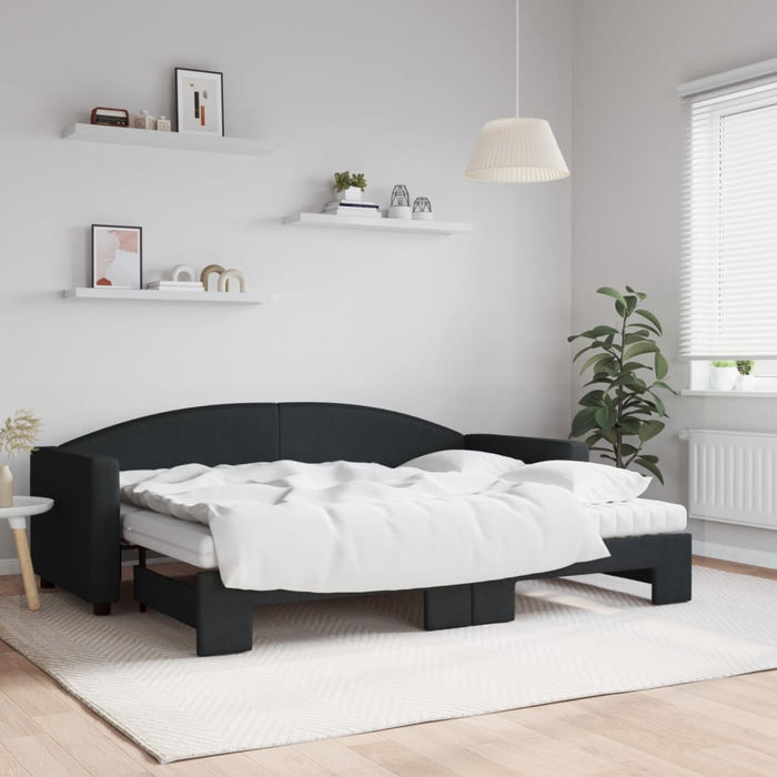 Pat de zi cu extensie și saltele, negru, 80x200 cm, textil - WALTI WALTI