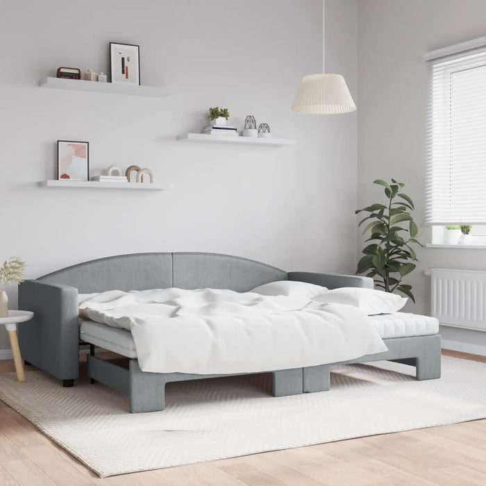 Pat de zi cu extensie și saltele, gri deschis 90x200 cm textil - WALTI WALTI