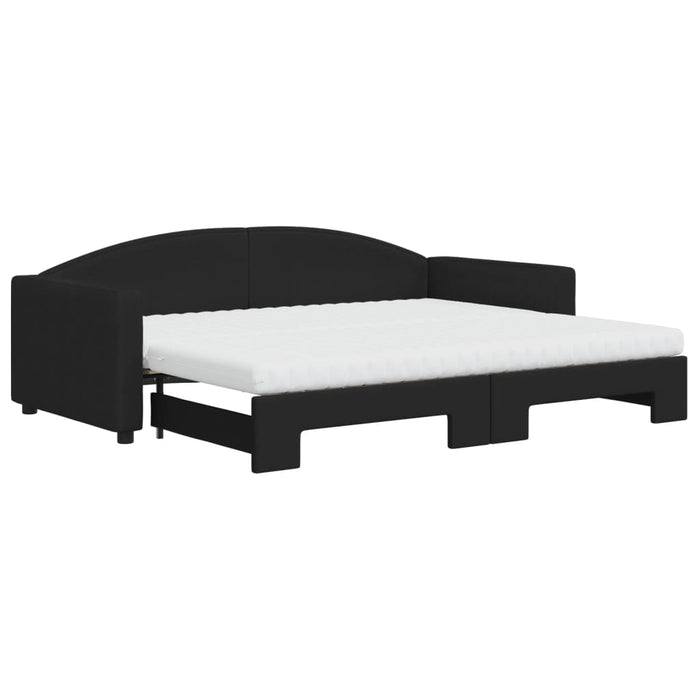 Pat de zi cu extensie și saltele, negru, 90x200 cm, textil - WALTI WALTI