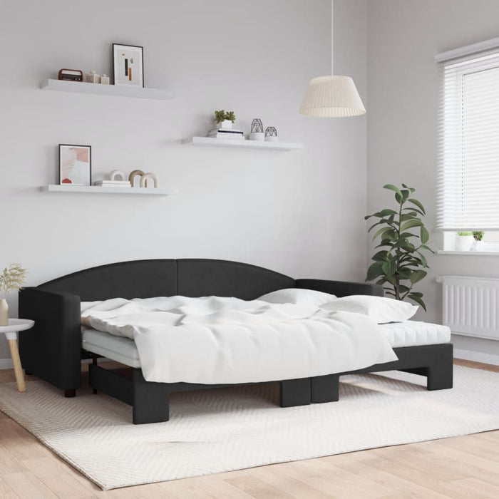 Pat de zi cu extensie și saltele, negru, 90x200 cm, textil - WALTI WALTI
