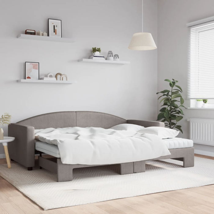 Pat de zi cu extensie și saltele, gri taupe, 90x200 cm, textil - WALTI WALTI