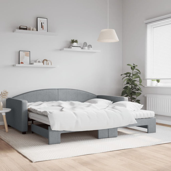 Pat de zi cu extensie și saltele, gri deschis 100x200 cm textil - WALTI WALTI