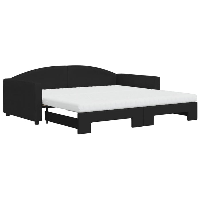 Pat de zi cu extensie și saltele, negru, 100x200 cm, textil - WALTI WALTI