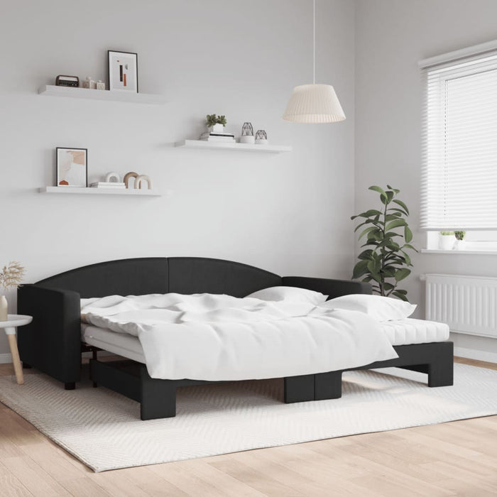 Pat de zi cu extensie și saltele, negru, 100x200 cm, textil - WALTI WALTI
