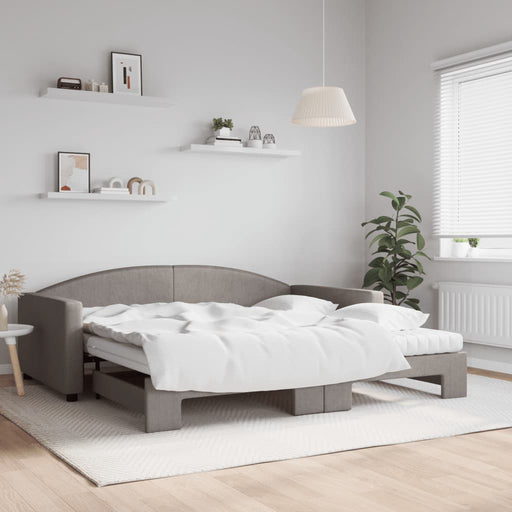Pat de zi cu extensie și saltele, gri taupe, 100x200 cm, textil - WALTI WALTI