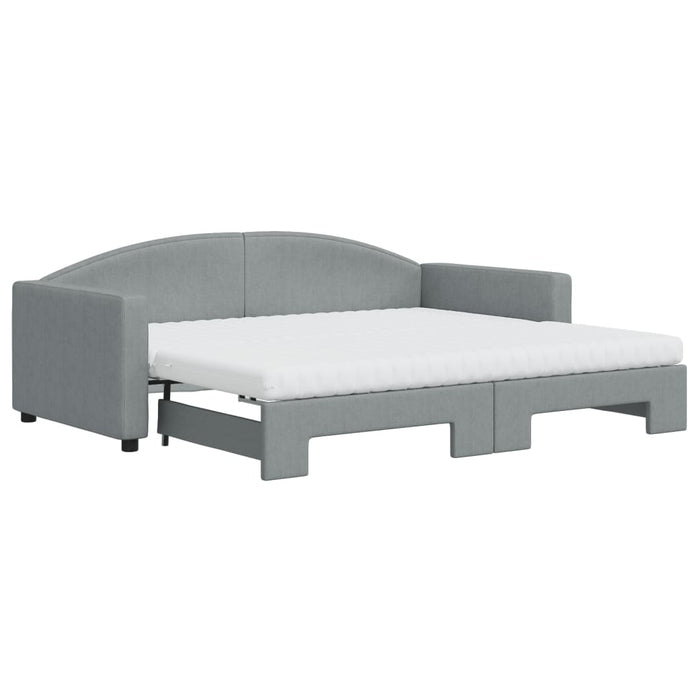 Pat de zi cu extensie și saltele, gri deschis 90x190 cm textil WALTI
