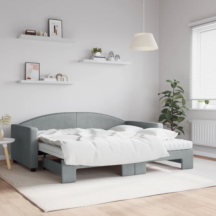 Pat de zi cu extensie și saltele, gri deschis 90x190 cm textil WALTI