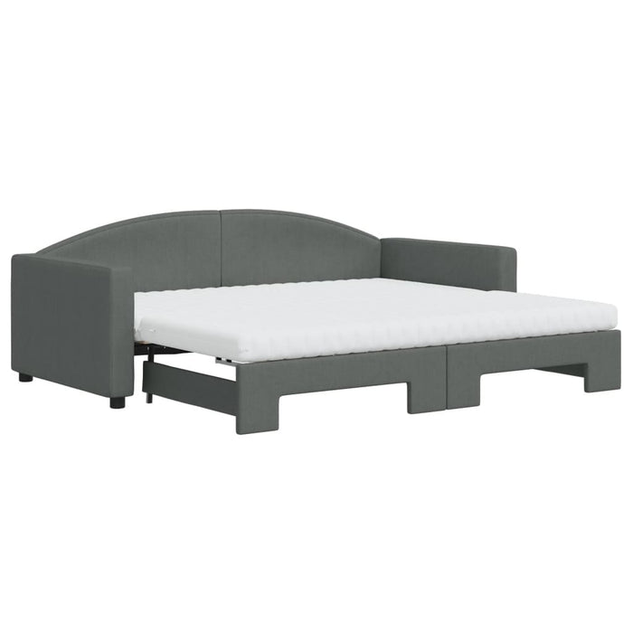 Pat de zi cu extensie și saltele, gri închis, 90x190 cm, textil WALTI
