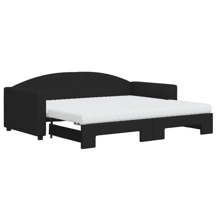 Pat de zi cu extensie și saltele, negru, 90x190 cm, textil - WALTI WALTI