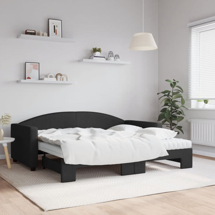 Pat de zi cu extensie și saltele, negru, 90x190 cm, textil - WALTI WALTI