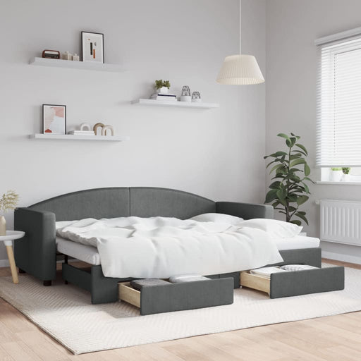 Pat de zi cu extensie și sertare, gri închis, 80x200 cm textil - WALTI WALTI