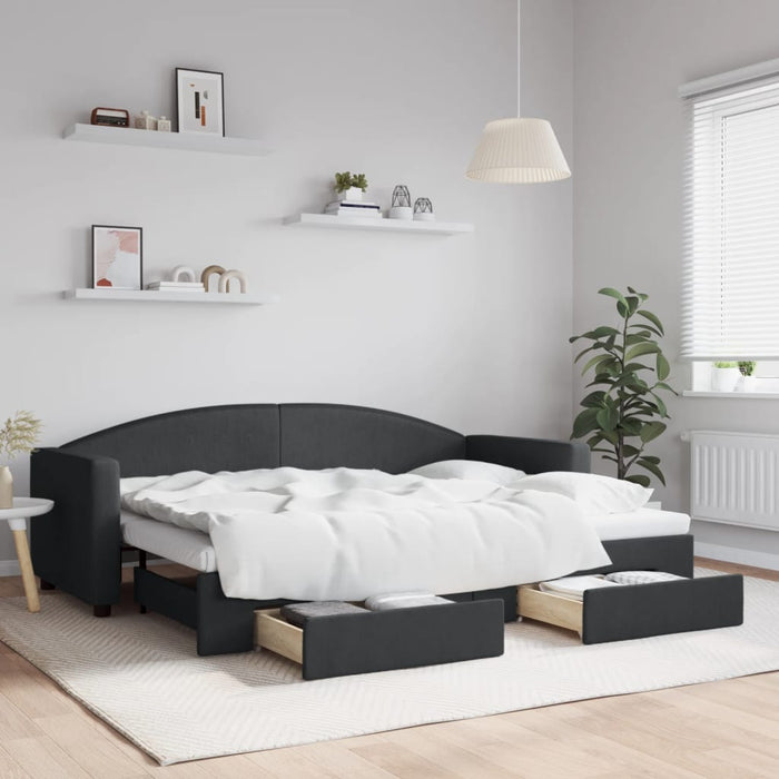 Pat de zi cu extensie și sertare, negru, 80x200 cm, textil - WALTI WALTI