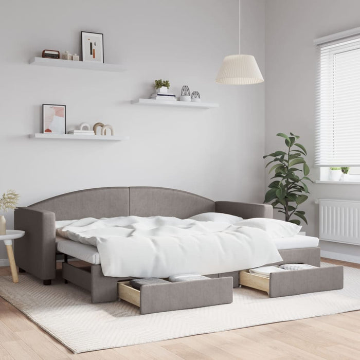 Pat de zi cu extensie și sertare, gri taupe, 80x200 cm, textil - WALTI WALTI