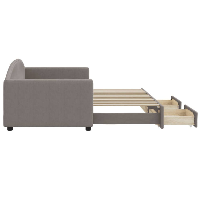 Pat de zi cu extensie și sertare, gri taupe, 90x200 cm, textil - WALTI WALTI