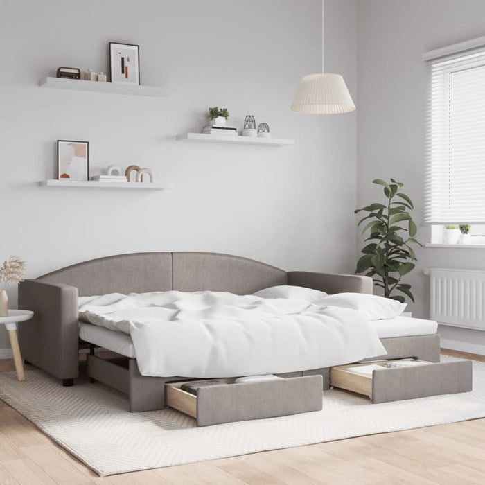 Pat de zi cu extensie și sertare, gri taupe, 90x200 cm, textil - WALTI WALTI