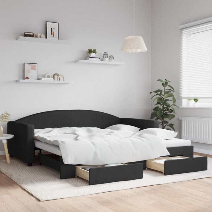 Pat de zi cu extensie și sertare, negru, 100x200 cm, textil - WALTI WALTI
