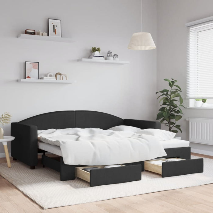 Pat de zi cu extensie și sertare, negru, 90x190cm, textil - WALTI WALTI