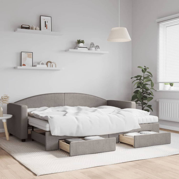 Pat de zi cu extensie și sertare, gri taupe, 80x200 cm, textil - WALTI WALTI