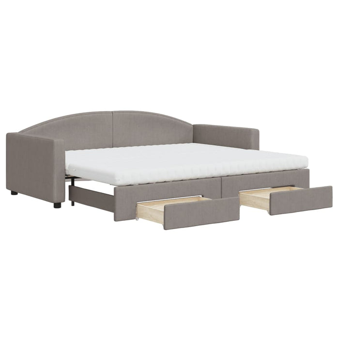Pat de zi cu extensie și sertare, gri taupe, 90x200 cm, textil - WALTI WALTI