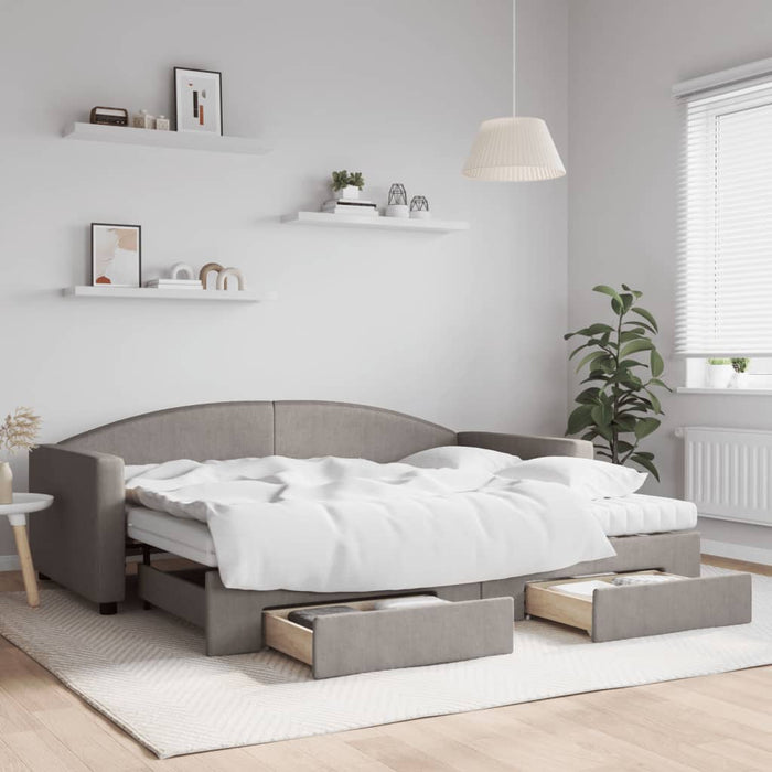 Pat de zi cu extensie și sertare, gri taupe, 90x200 cm, textil - WALTI WALTI