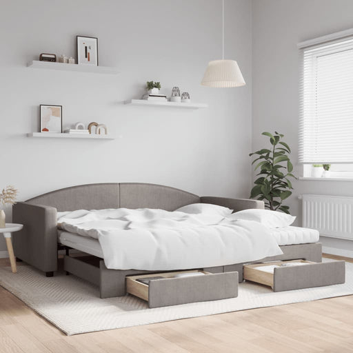 Pat de zi cu extensie și sertare, gri taupe, 100x200 cm, textil - WALTI WALTI