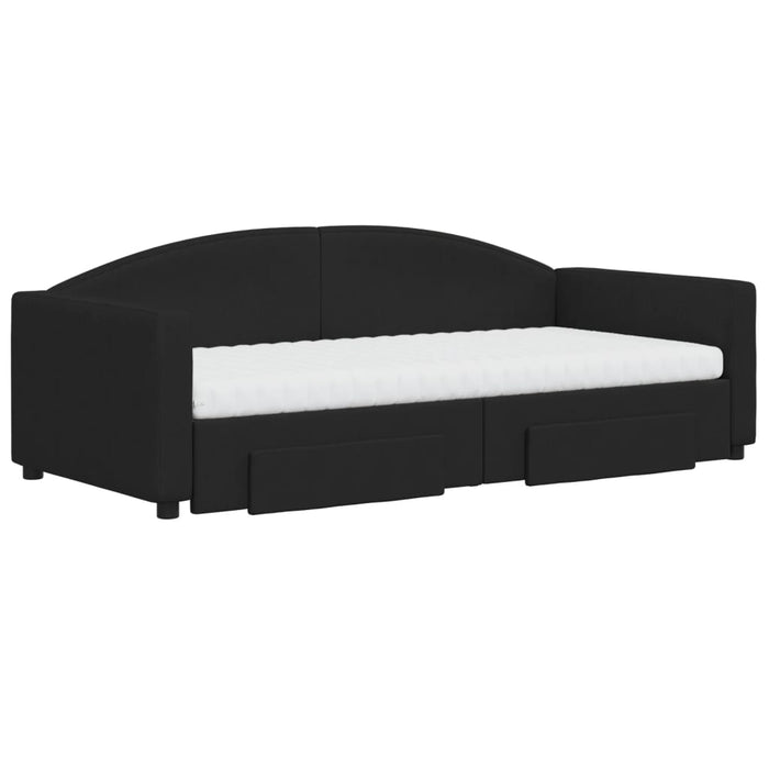 Pat de zi cu extensie și sertare, negru, 90x190cm, textil - WALTI WALTI