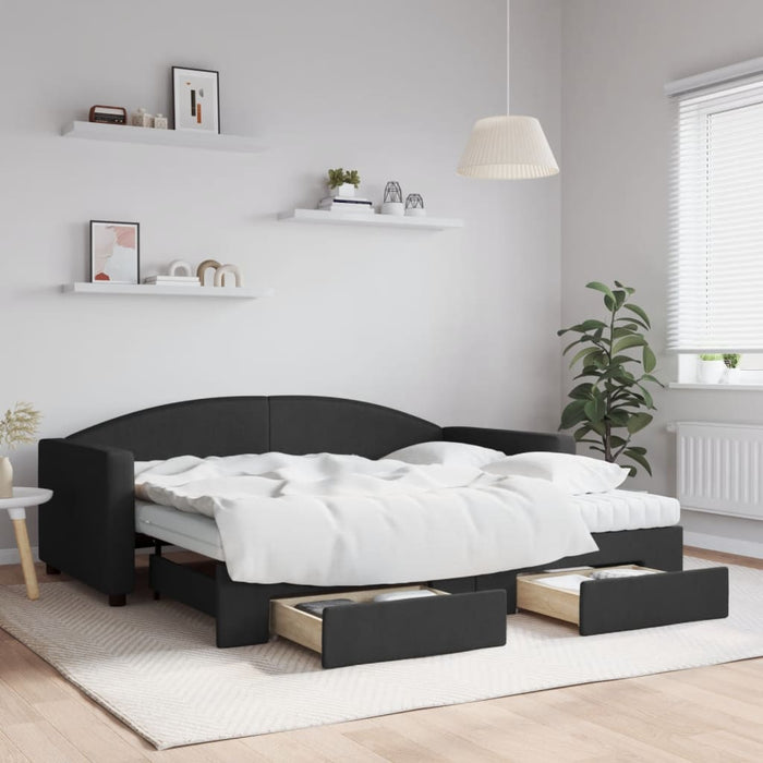Pat de zi cu extensie și sertare, negru, 90x190cm, textil - WALTI WALTI