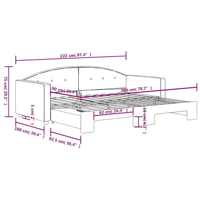 Pat de zi cu extensie, albastru, 90x200 cm, catifea WALTI
