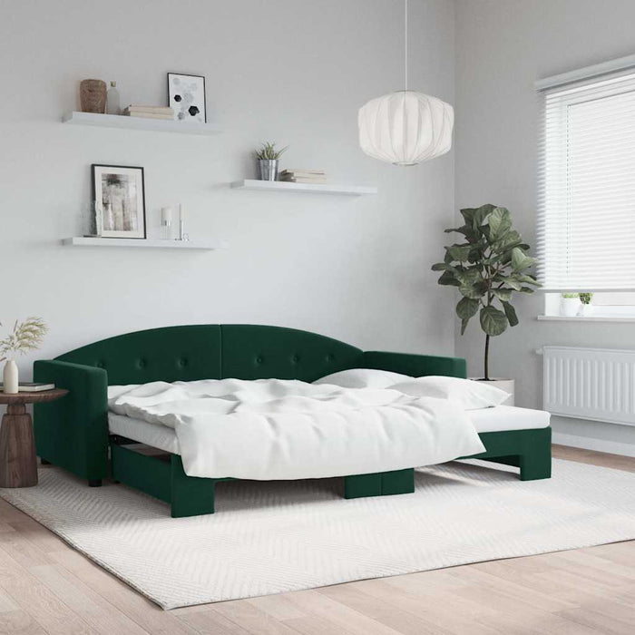 Pat de zi cu extensie, verde închis, 90x200 cm, catifea WALTI