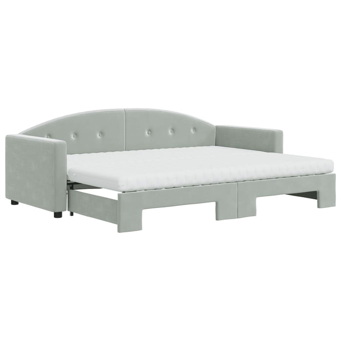 Pat de zi cu extensie și saltele, gri deschis 80x200 cm catifea - WALTI WALTI
