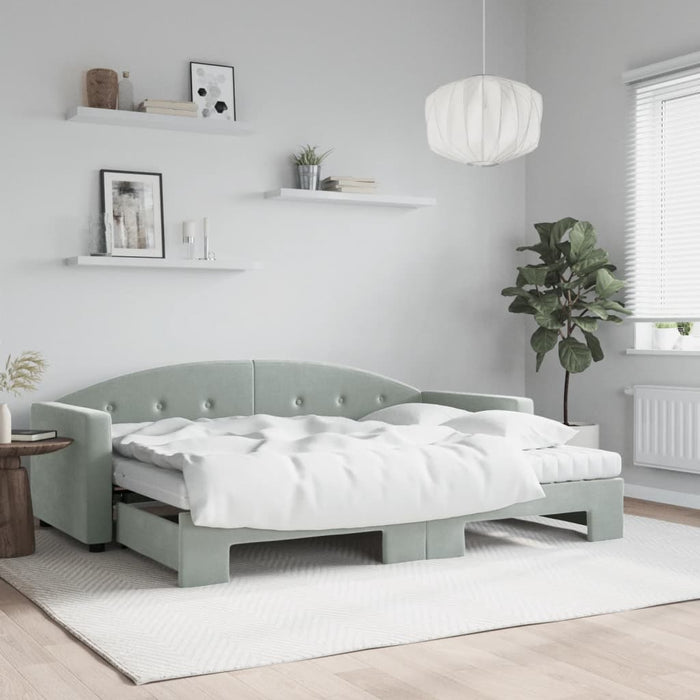 Pat de zi cu extensie și saltele, gri deschis 80x200 cm catifea - WALTI WALTI
