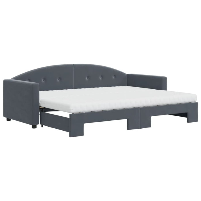 Pat de zi cu extensie și saltele gri închis 80x200 cm catifea - WALTI WALTI