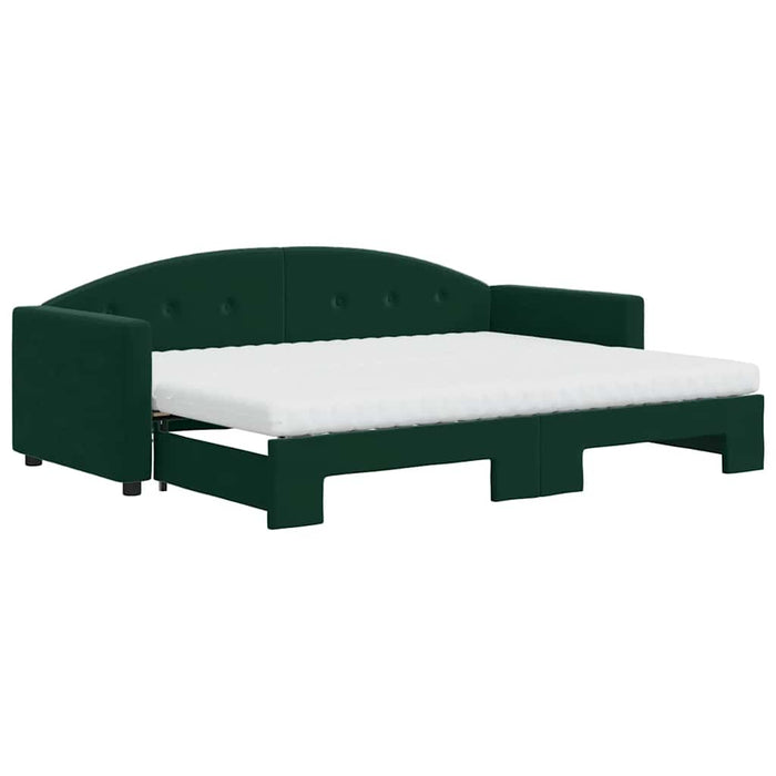 Pat de zi cu extensie și saltele verde închis 80x200 cm catifea WALTI