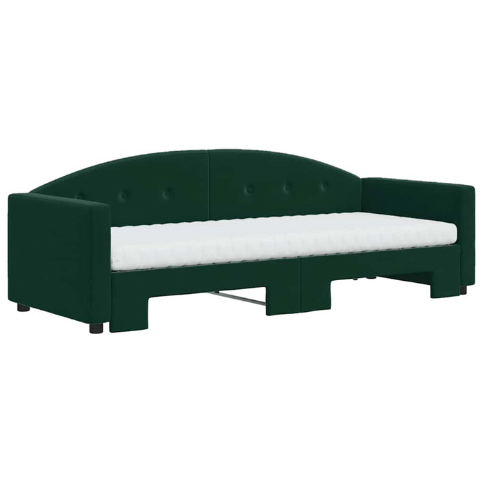 Pat de zi cu extensie și saltele verde închis 80x200 cm catifea WALTI