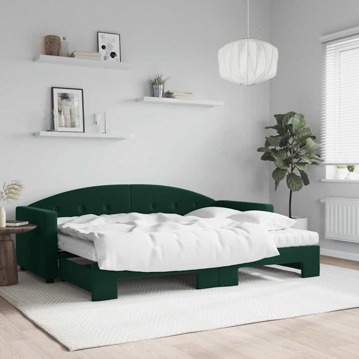 Pat de zi cu extensie și saltele verde închis 80x200 cm catifea WALTI