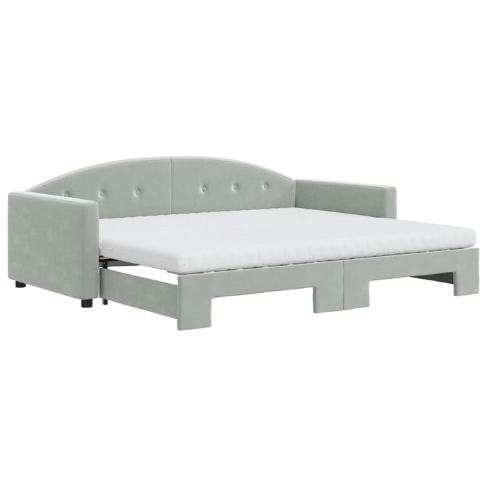 Pat de zi cu extensie și saltele, gri deschis 90x200 cm catifea - WALTI WALTI