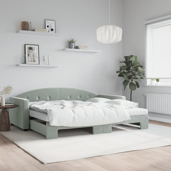Pat de zi cu extensie și saltele, gri deschis 90x200 cm catifea - WALTI WALTI
