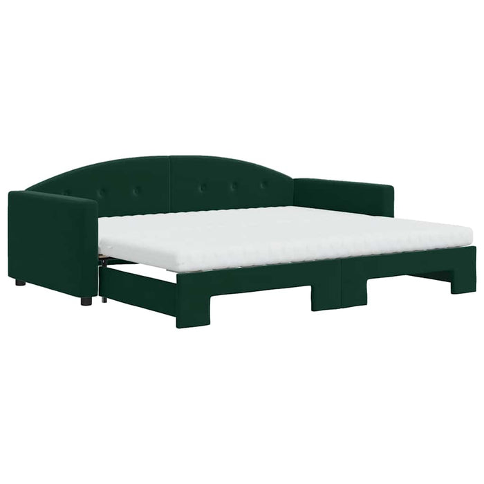 Pat de zi cu extensie și saltele verde închis 90x200 cm catifea - WALTI WALTI