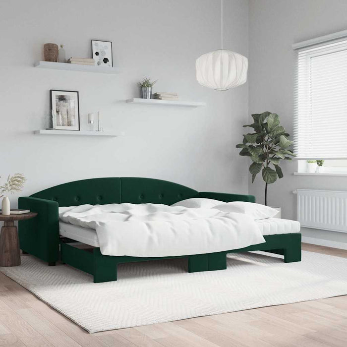 Pat de zi cu extensie și saltele verde închis 90x200 cm catifea - WALTI WALTI