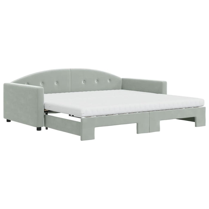 Pat de zi cu extensie și saltele gri deschis 100x200 cm catifea - WALTI WALTI