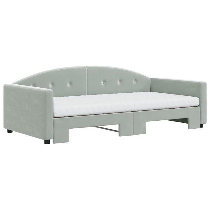 Pat de zi cu extensie și saltele gri deschis 100x200 cm catifea - WALTI WALTI