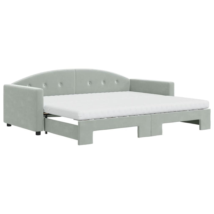 Pat de zi cu extensie și saltele, gri deschis 90x190 cm catifea - WALTI WALTI