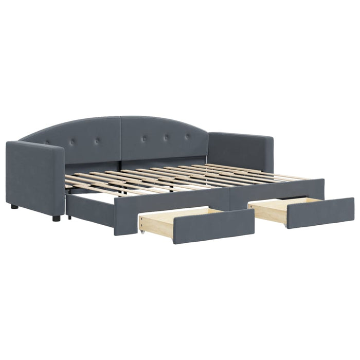 Pat de zi cu extensie și sertare gri închis 80x200 cm catifea WALTI